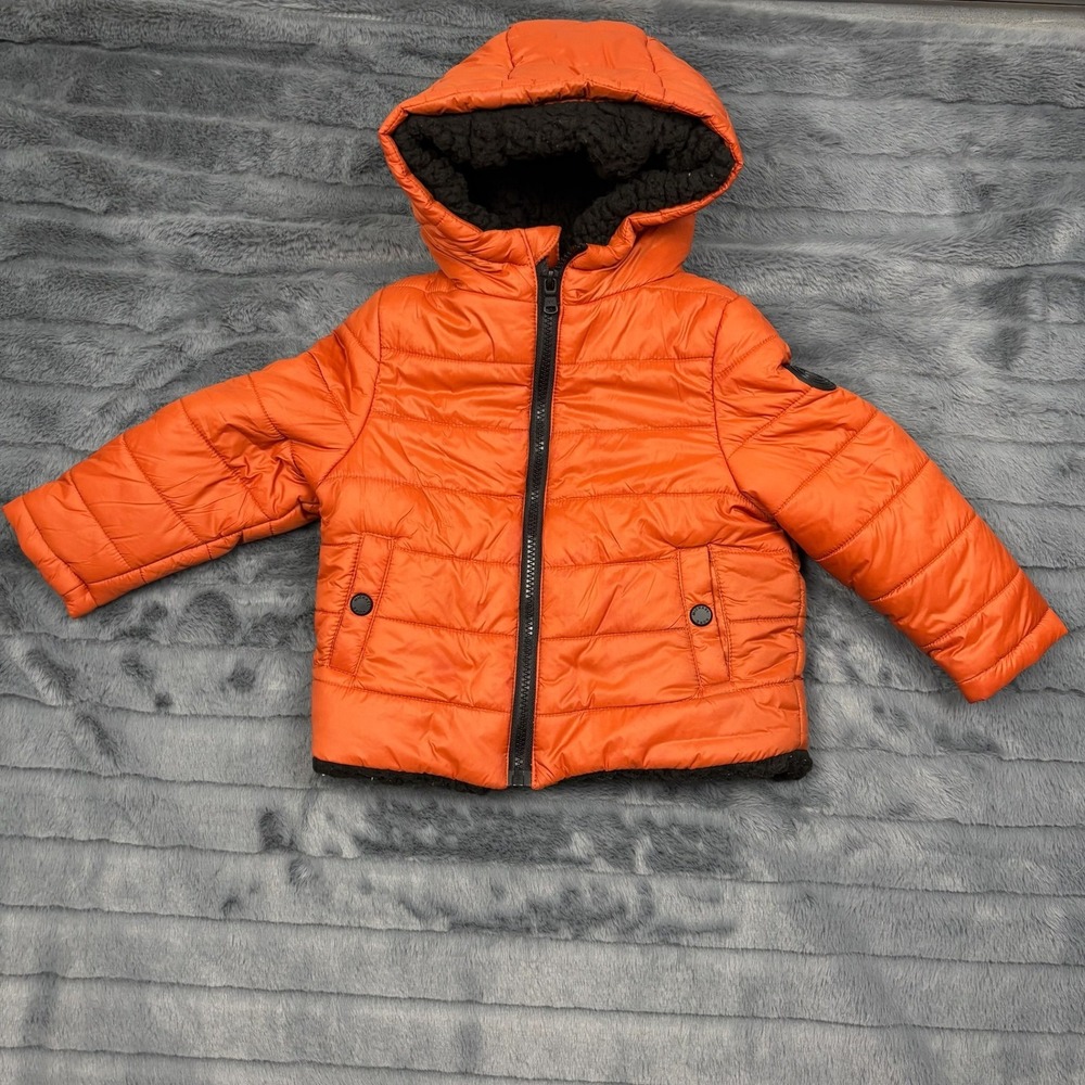 Michael Kors Kids Orange Quilted Puffer Jacket Sherpa Lined Hooded Coat 2T 9403